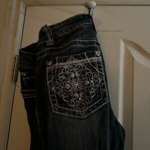 Shyanne Black Jeans with White Embroidery 28L
